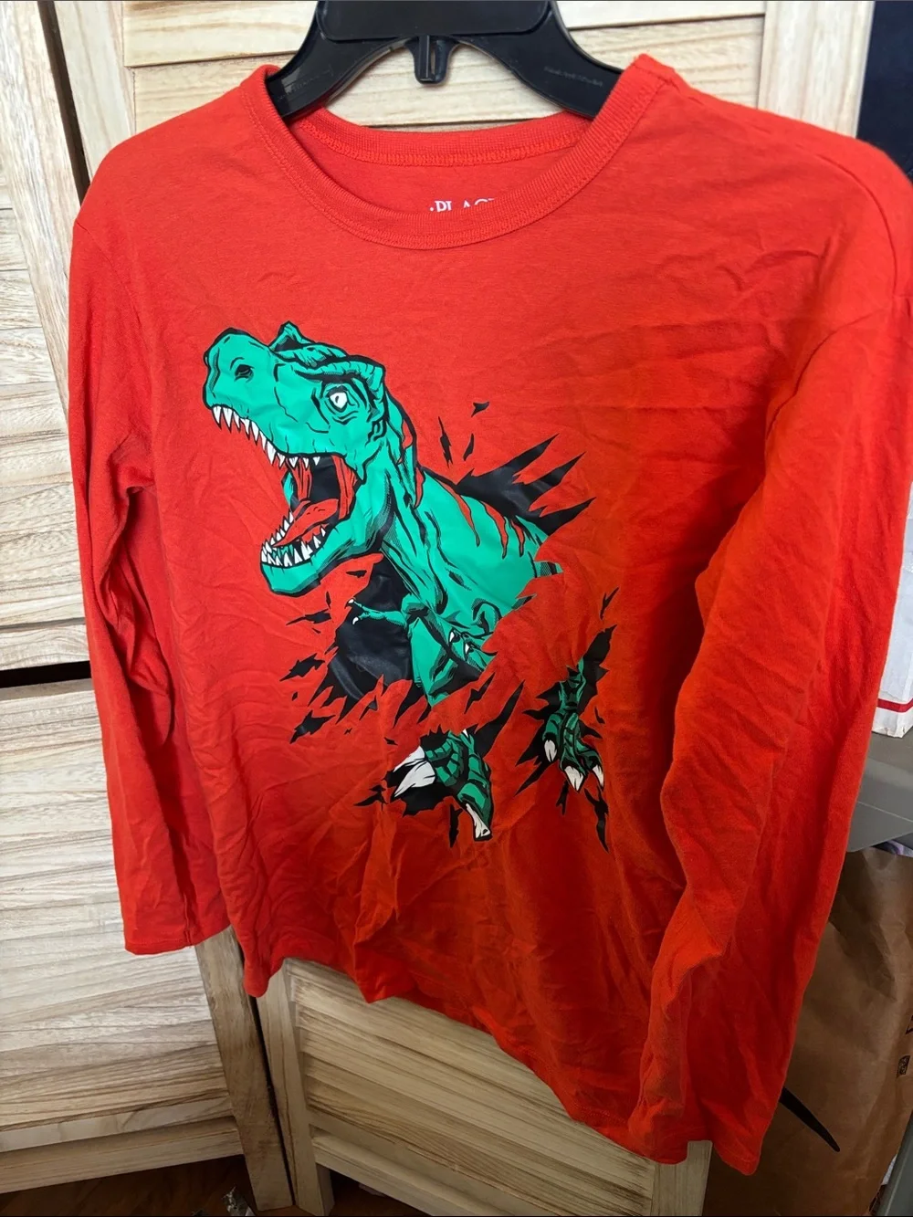 Place Orange Long-Sleeve Tee with Green T-Rex Graphic XXL